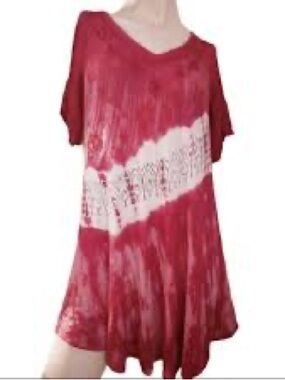 Casual Red Tie-Dye V-Neck Mini Dress